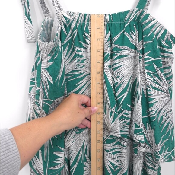 Anthro HD In Paris "Fanned Palm Dress" Palm Leaves Midi Tiered Rayon Linen NWT - Picture 11 of 12